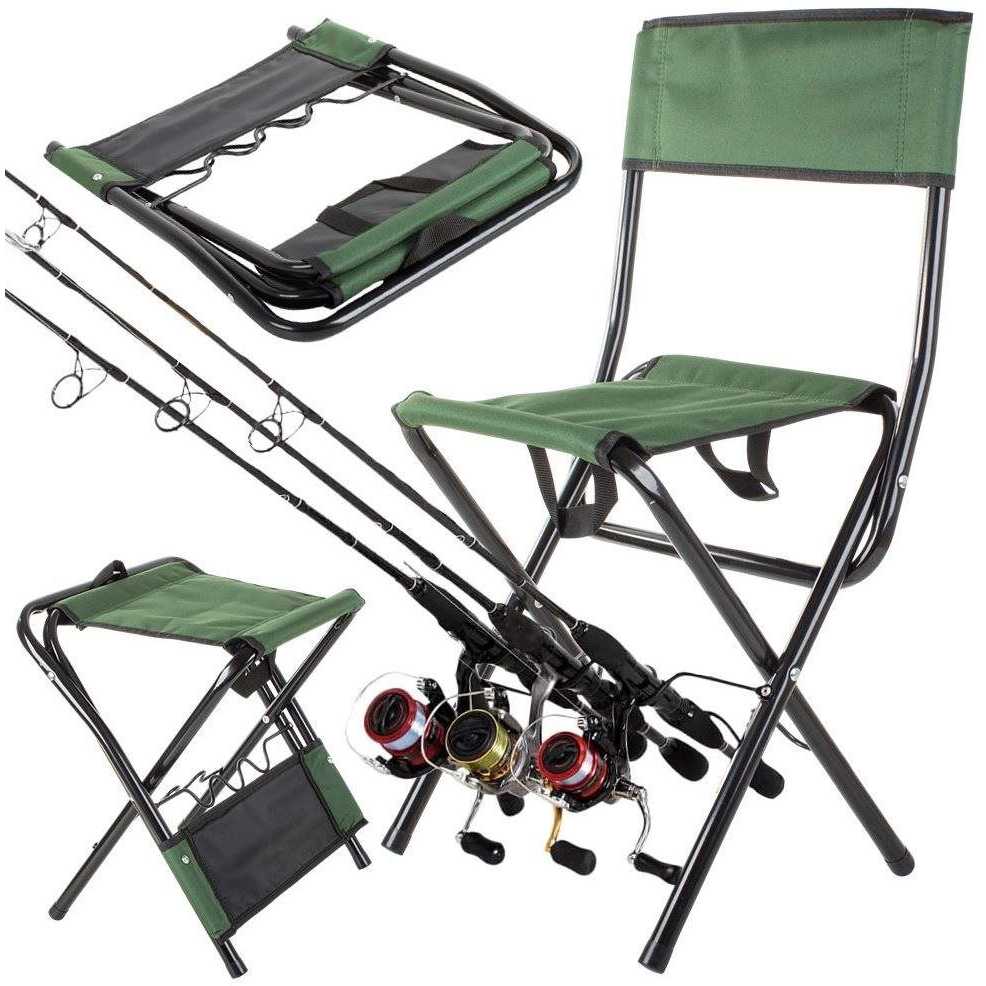 Verk 01678 Folding camping chair with fishing rod holder green (35543)-0