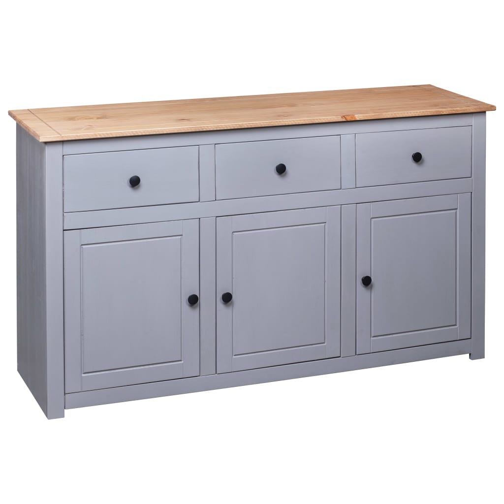 NNEVL Sideboard Grey 135x40x80 cm Solid Pinewood Panama Range-4