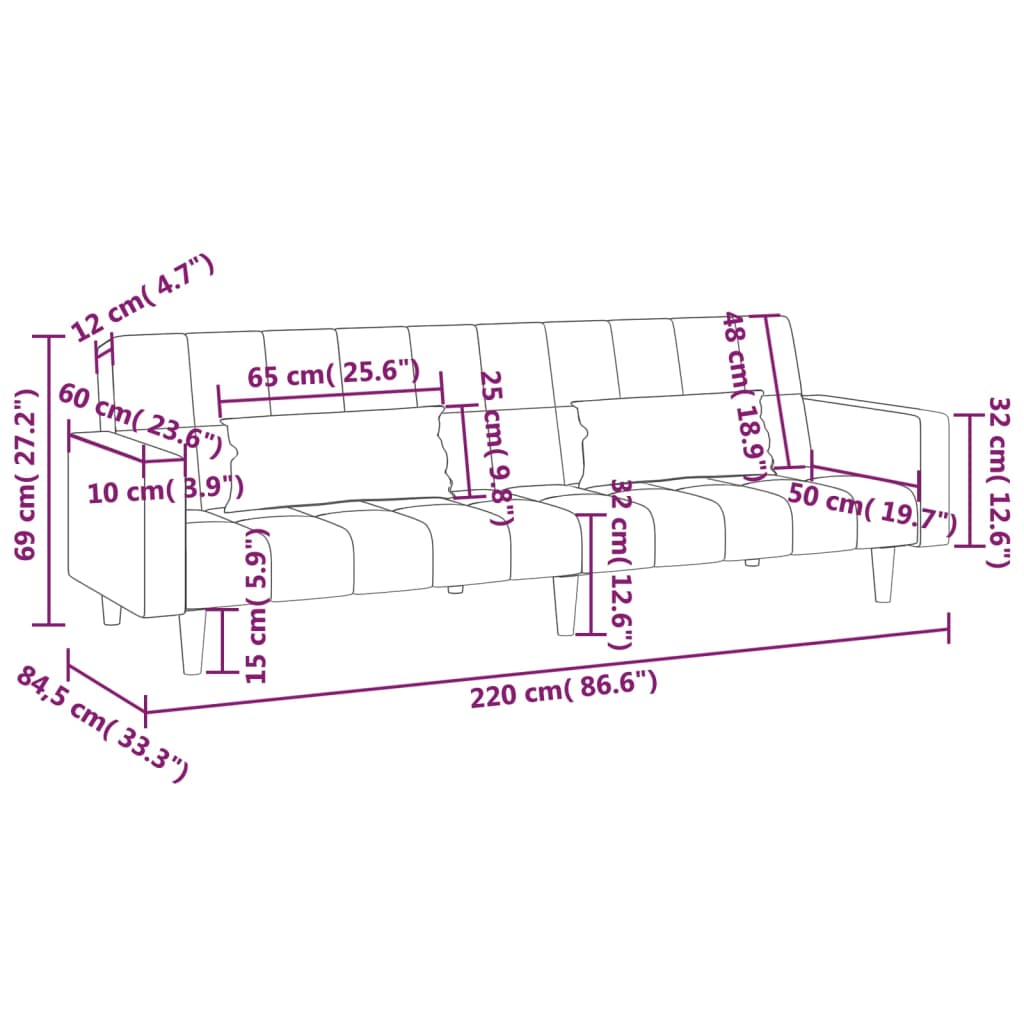 vidaXL 2-Seater Sofa Bed with Two Pillows Black Velvet-3