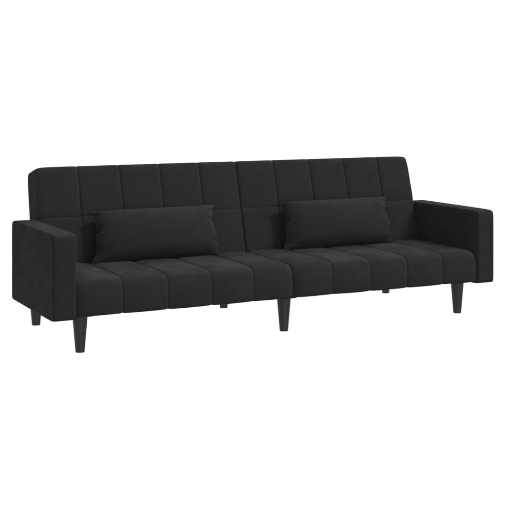 vidaXL 2-Seater Sofa Bed with Two Pillows Black Velvet-4