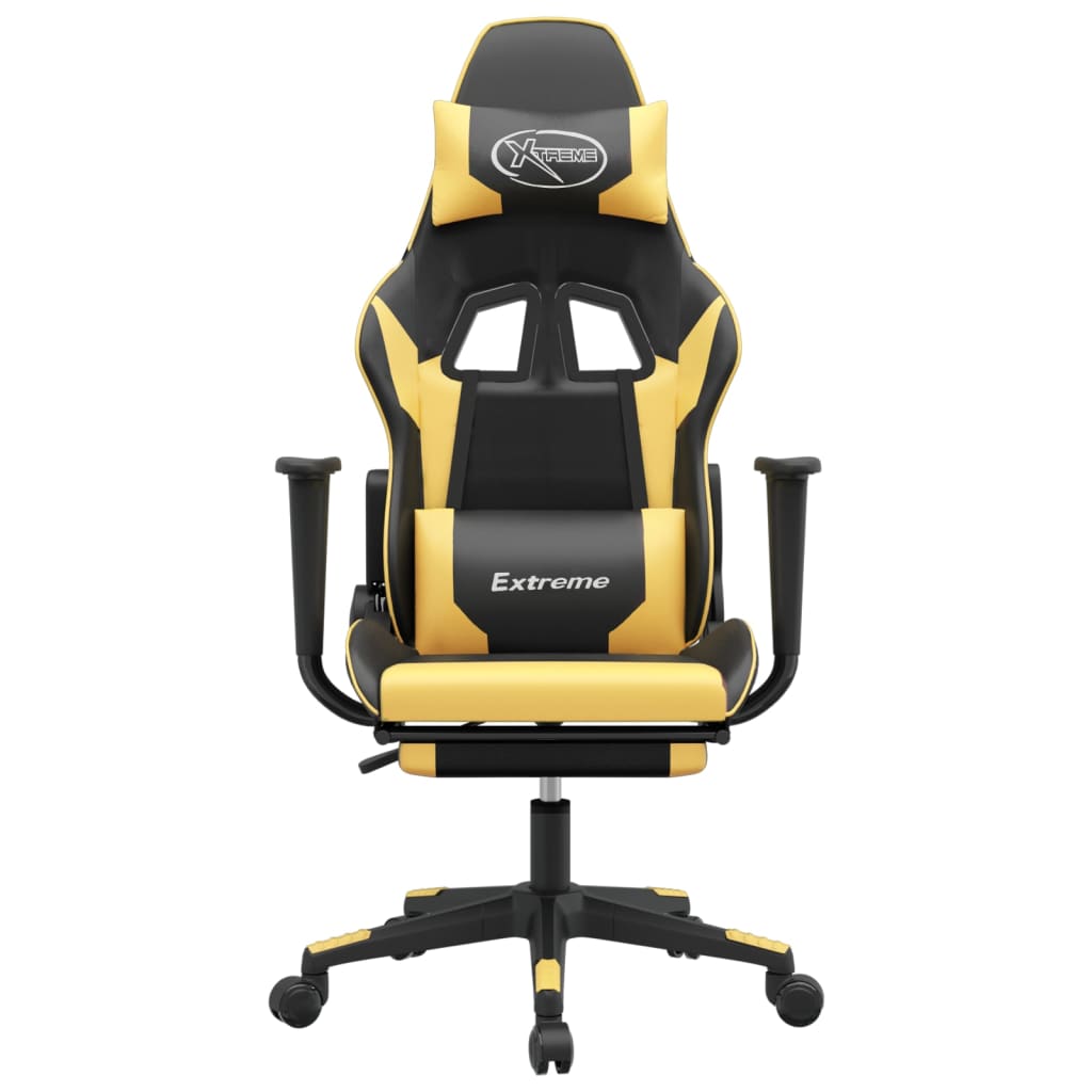 vidaXL Gaming Chair with Footrest Black and Gold Faux Leather-1