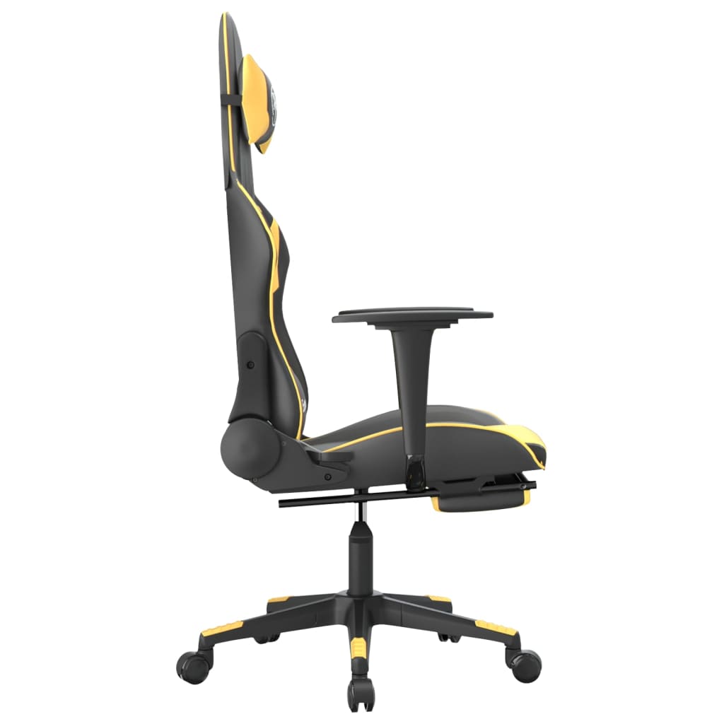 vidaXL Gaming Chair with Footrest Black and Gold Faux Leather-2