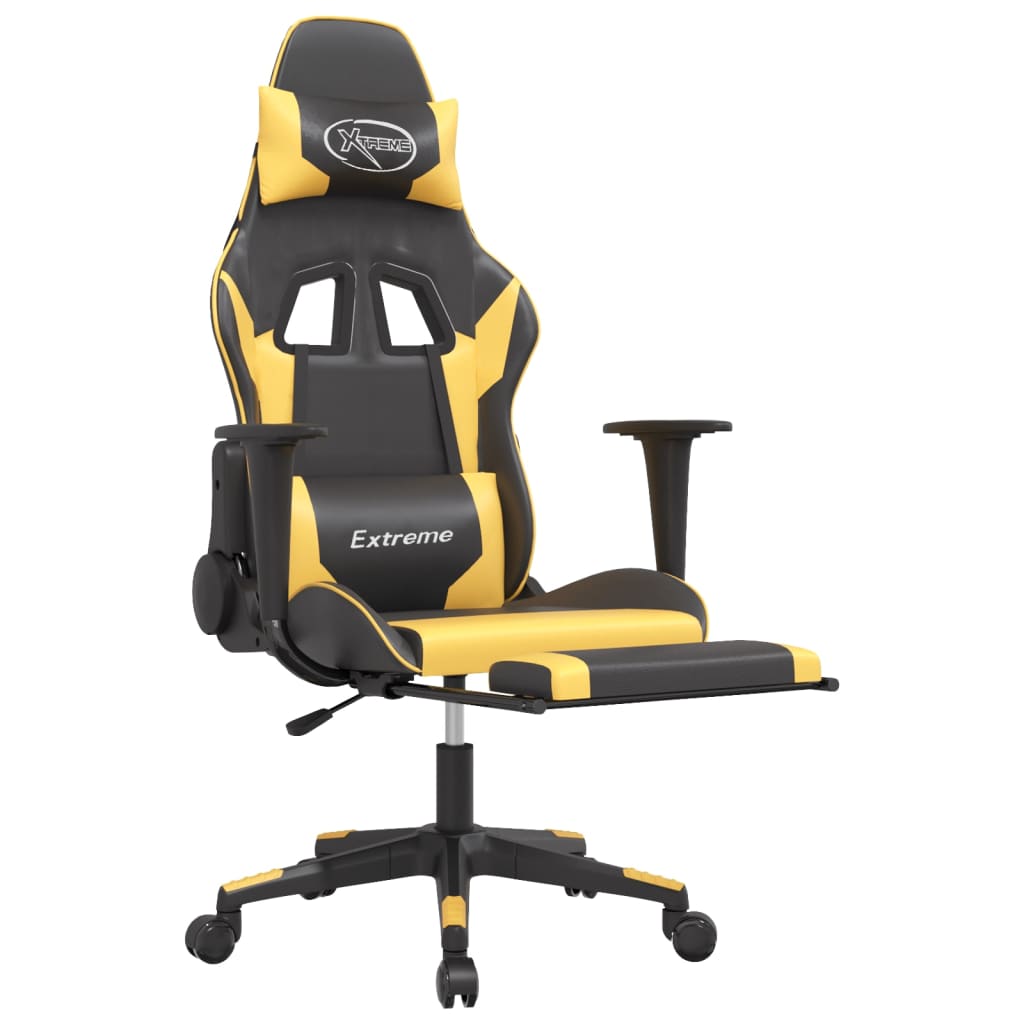 vidaXL Gaming Chair with Footrest Black and Gold Faux Leather-4