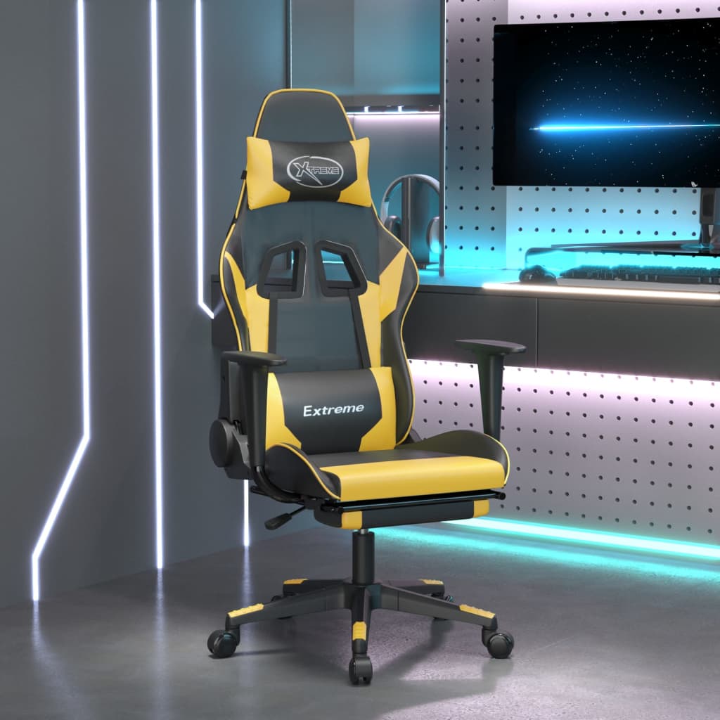 vidaXL Gaming Chair with Footrest Black and Gold Faux Leather-0