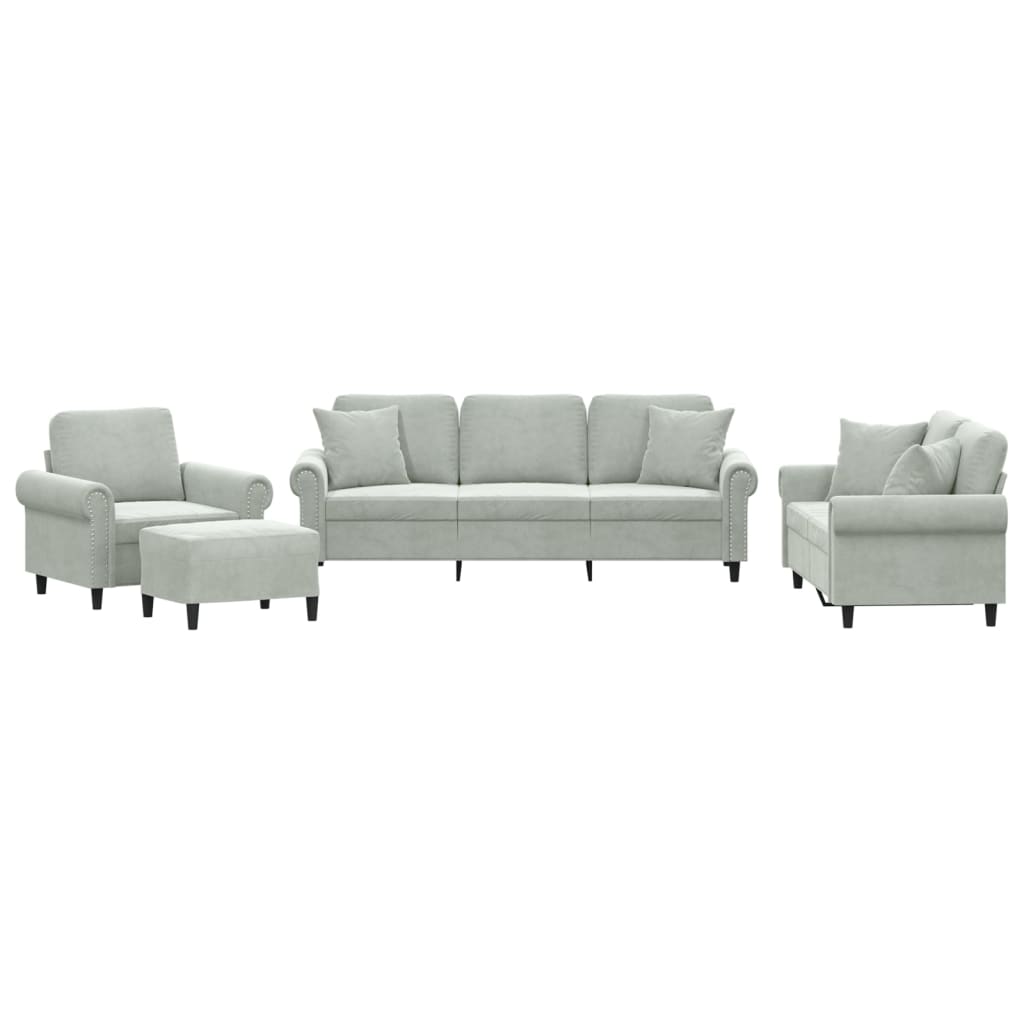 NNEVL 4 Piece Sofa Set with Pillows Light Grey Velvet-1