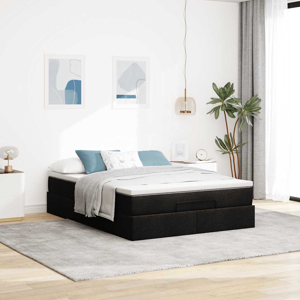 NNEVL Ottoman Bed with Mattress Black Double Fabric-2