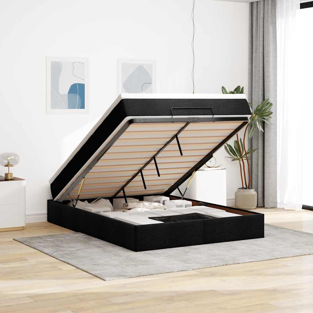 NNEVL Ottoman Bed with Mattress Black Double Fabric-0