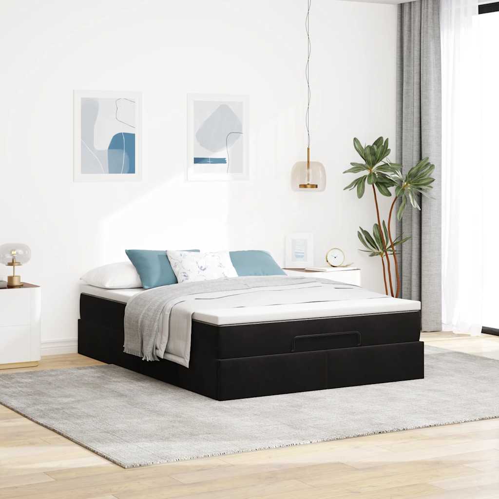 NNEVL Ottoman Bed with Mattress Black Double Velvet-2