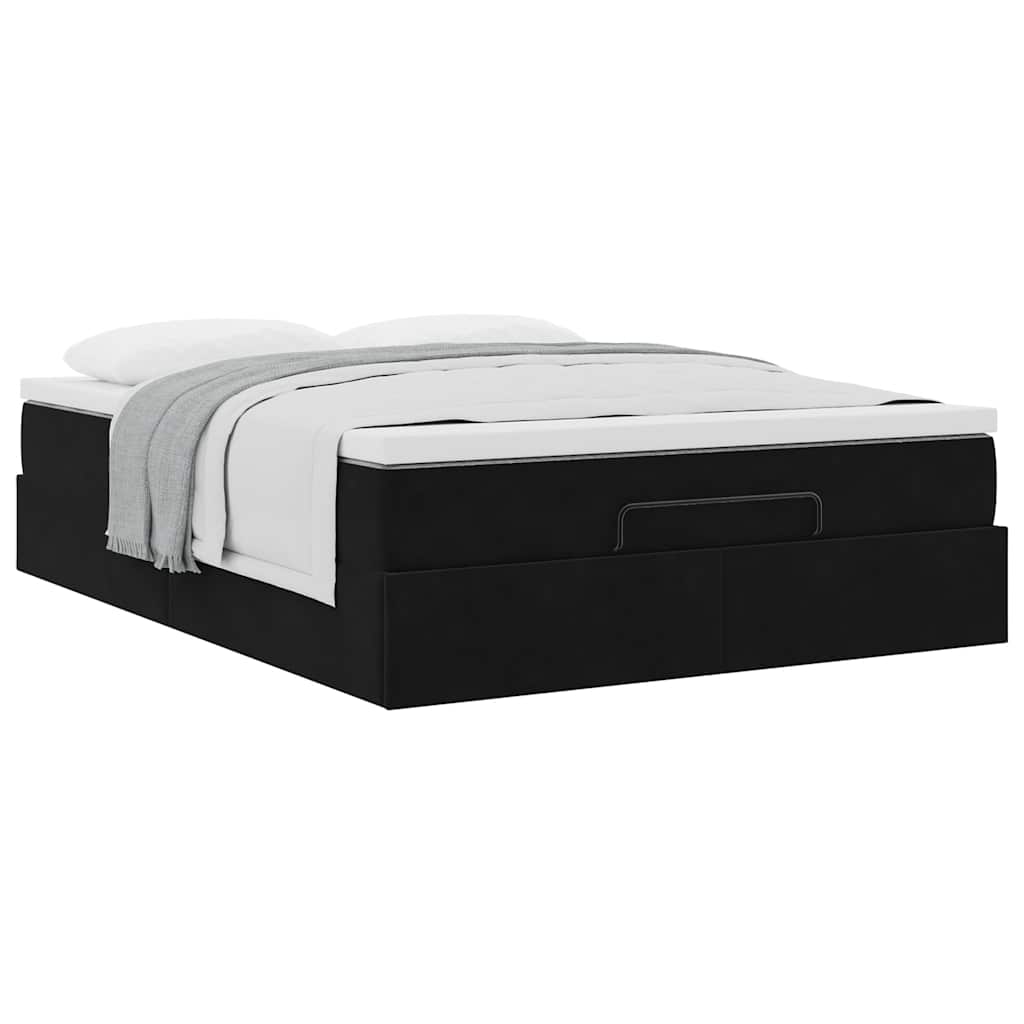 NNEVL Ottoman Bed with Mattress Black Double Velvet-4