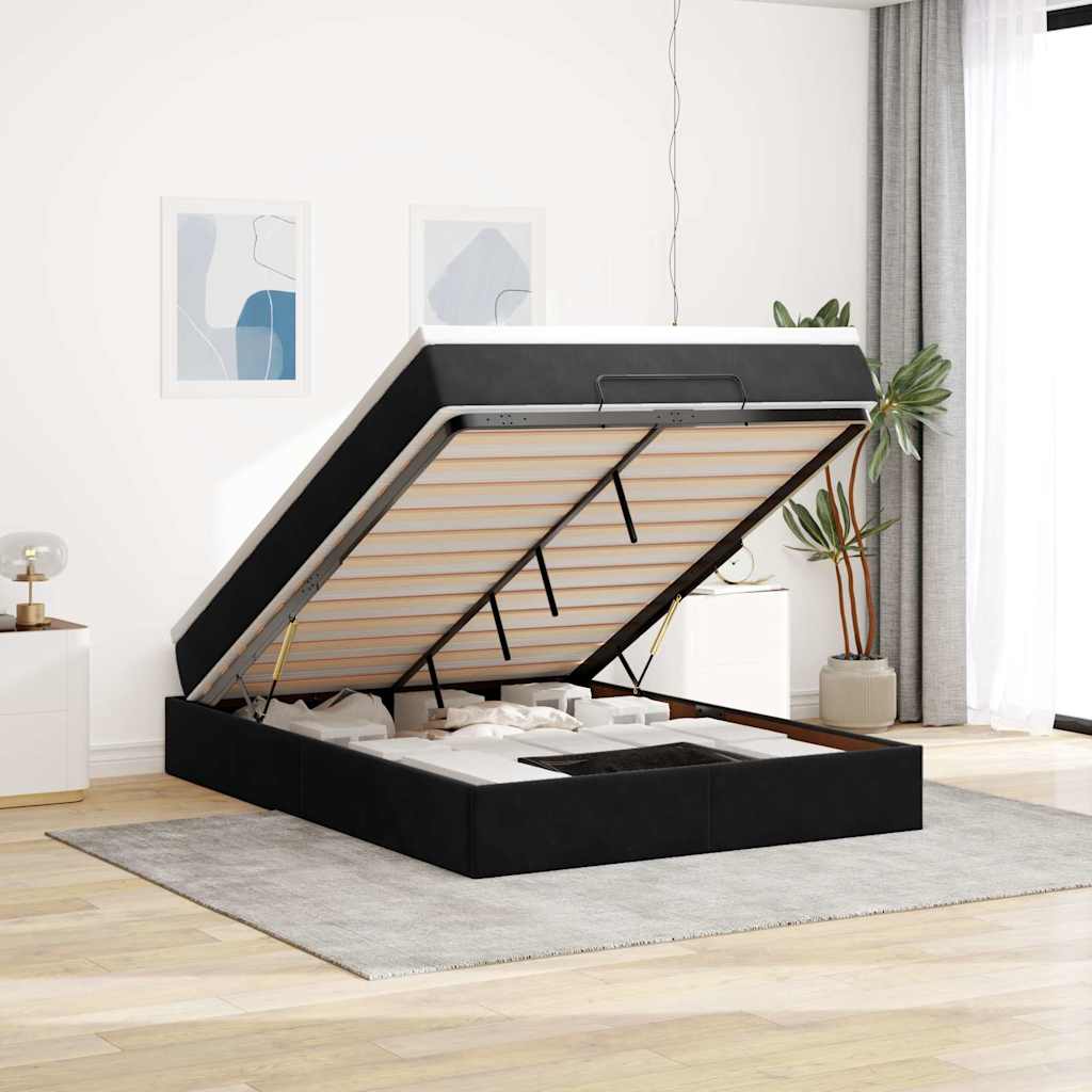 NNEVL Ottoman Bed with Mattress Black Double Velvet-0