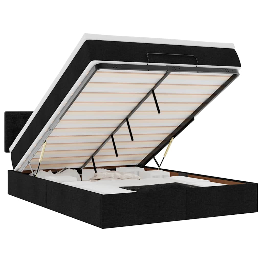 NNEVL Ottoman Bed with Mattress Black Queen Fabric-1