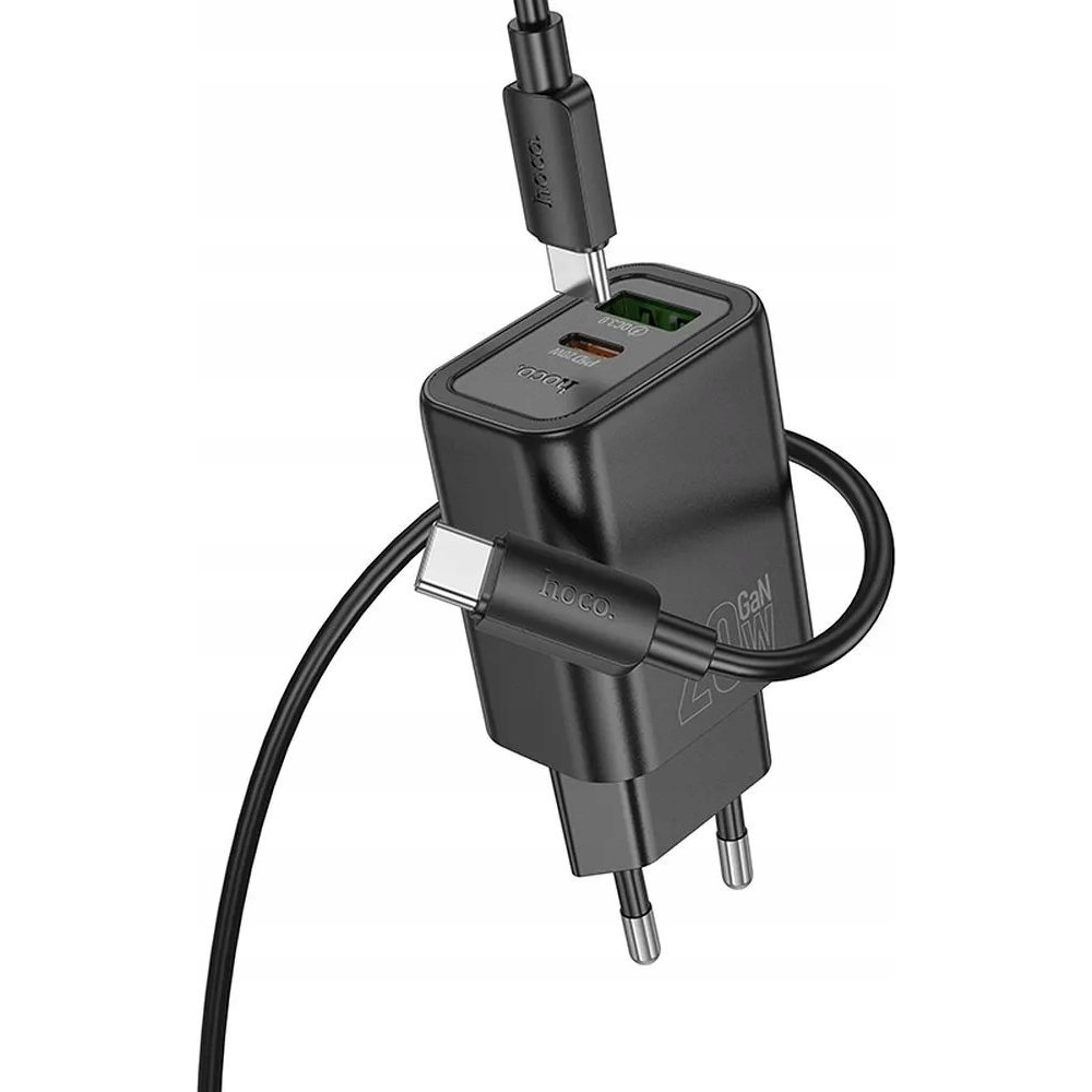 HOCO ładowarka sieciowa USB A + Typ C + kabel Typ C do Lightning PD QC3.0 3A 20W N61 czarna ( )-0