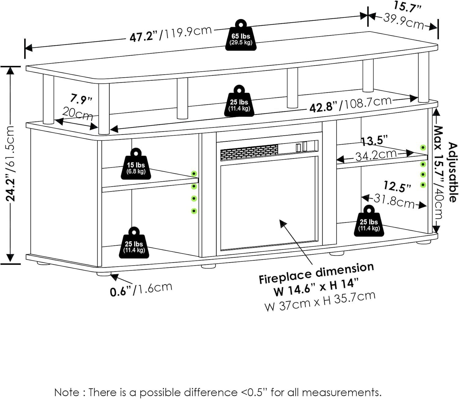 Jensen Open Shelving TV Entertainment Center With Electric Fireplace 55 Inch-1