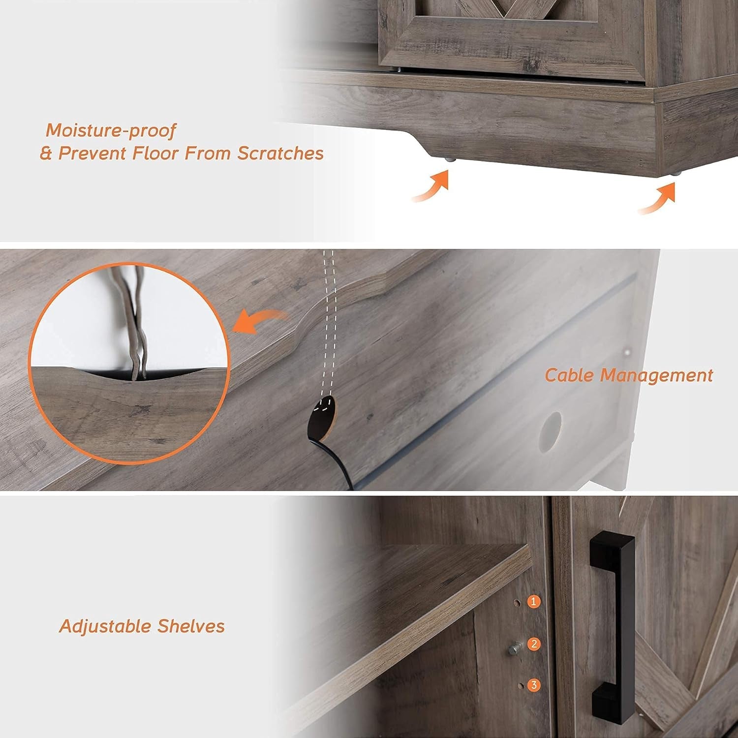 Farmhouse Sliding Barn Door TV Stand 65 Inch TV Wash Grey-4