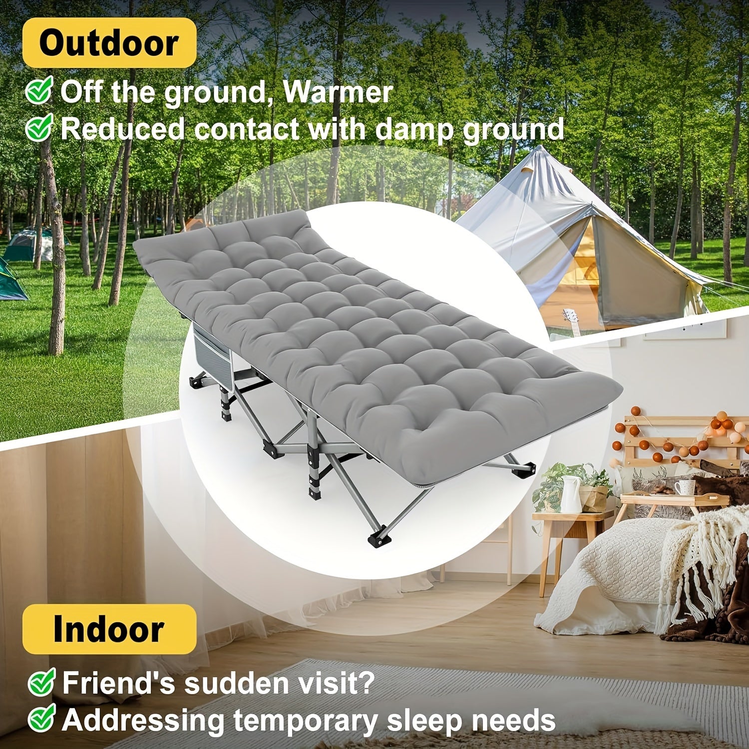 NNETM Folding Camp Cot with Mattress-3