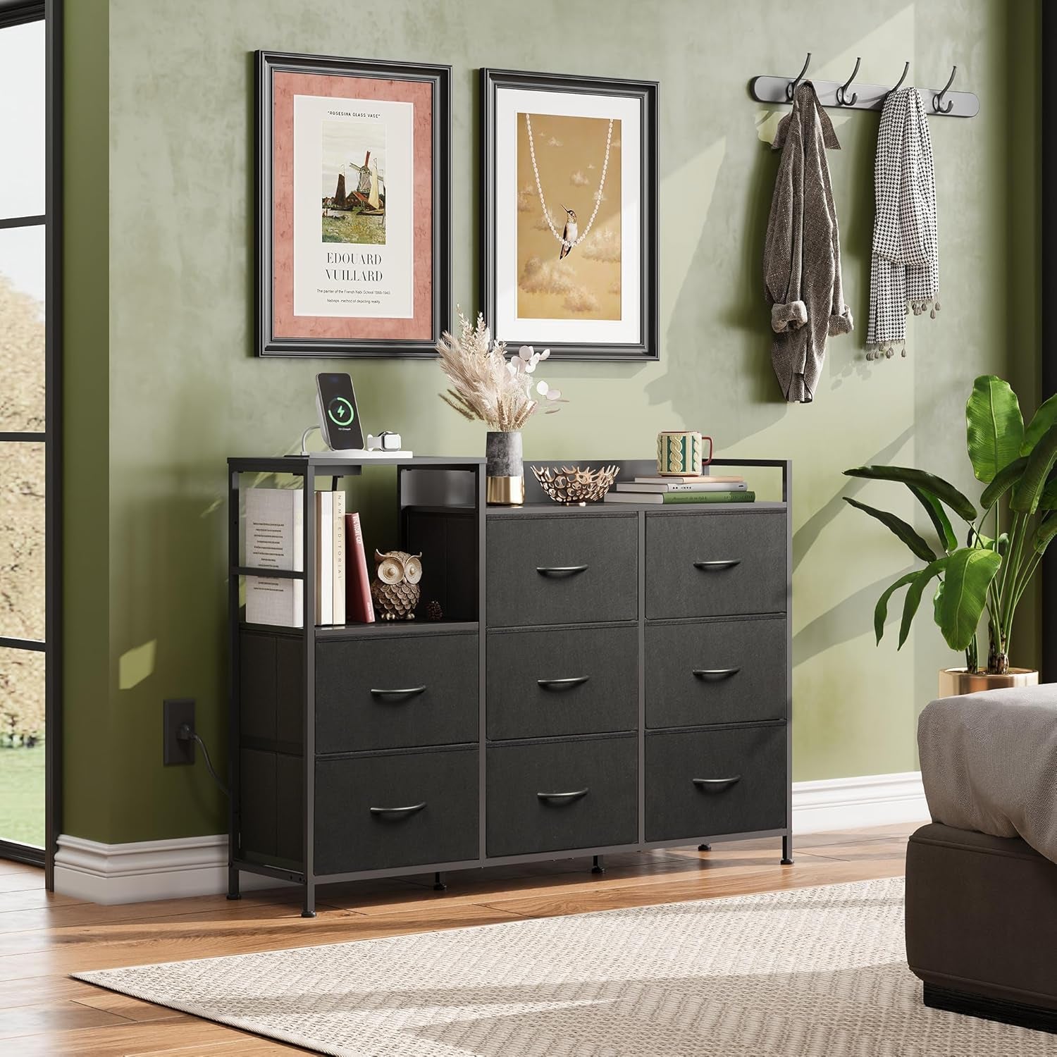 Black TV Stand With Charging Station Bedroom Furniture-1