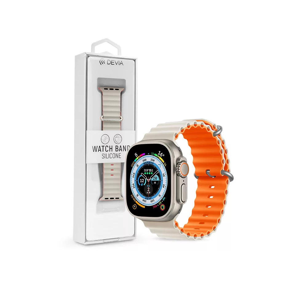 Apple Watch szilikon sport szíj - Deluxe Series Sport6 Silicone Two-tone Watch Band - 38/40/41 mm - starlight/orange (ST381621)-0