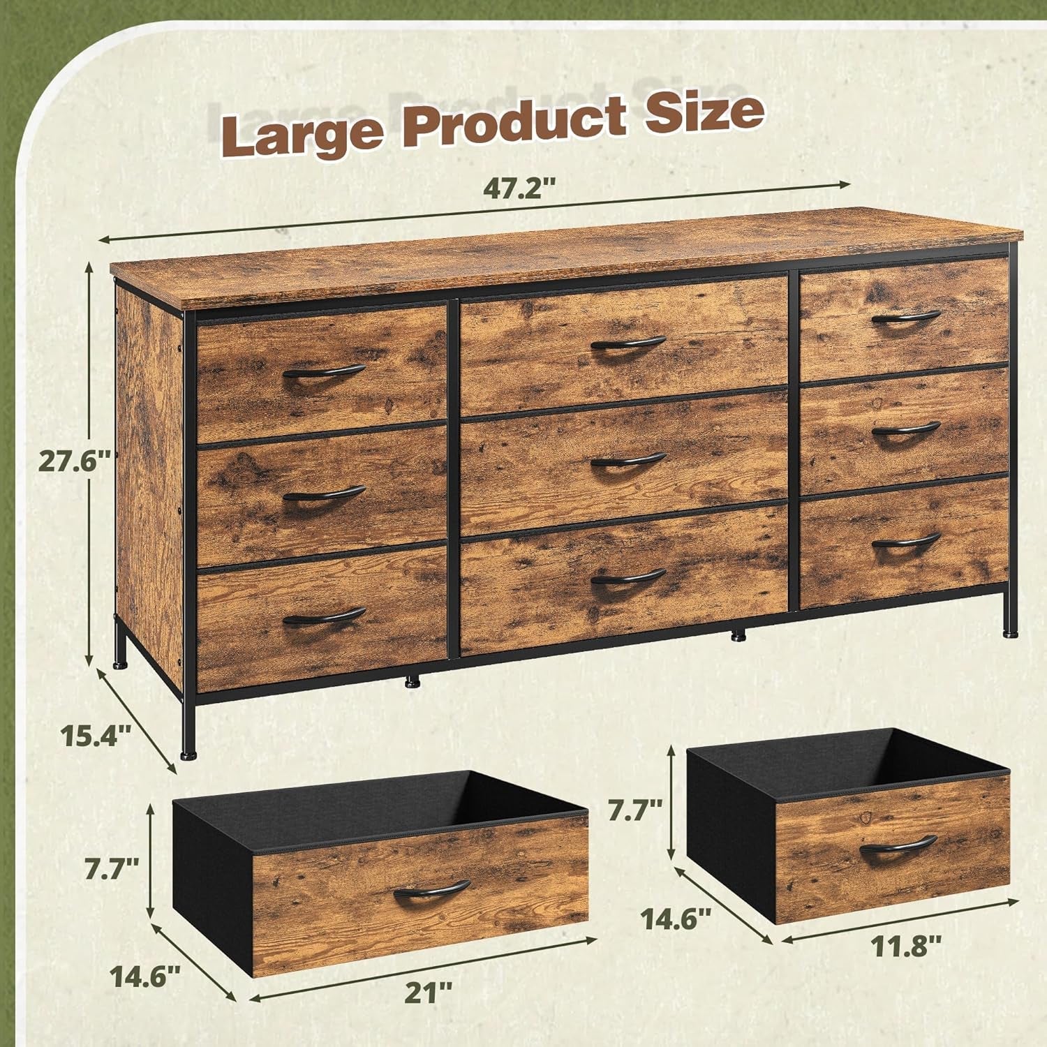 9 Drawer Dresser TV Stand For 60 Inch TV Modern Console-3