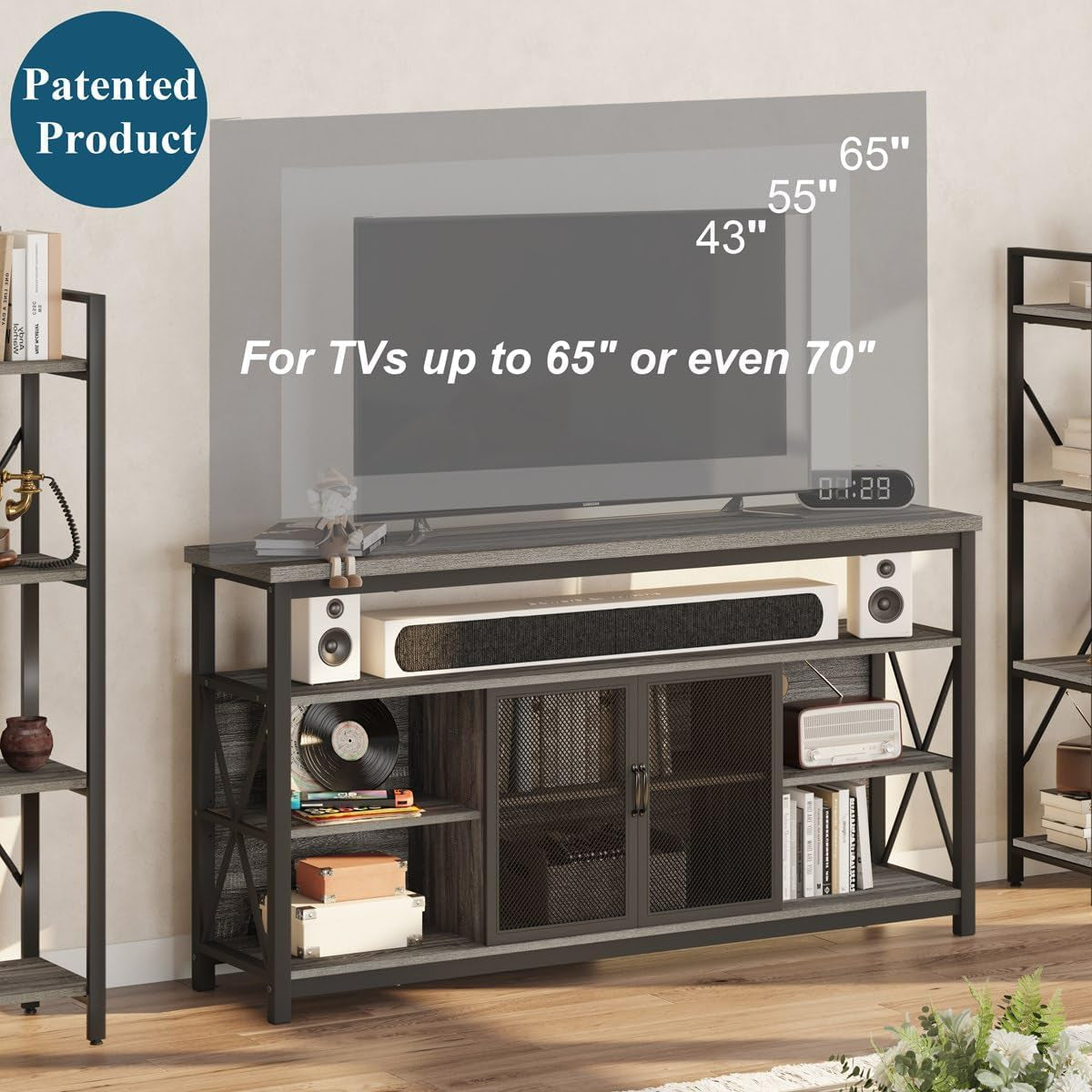 Tall TV Stand for 65 Inch TV With Storage Cabinet Grey Oak-2