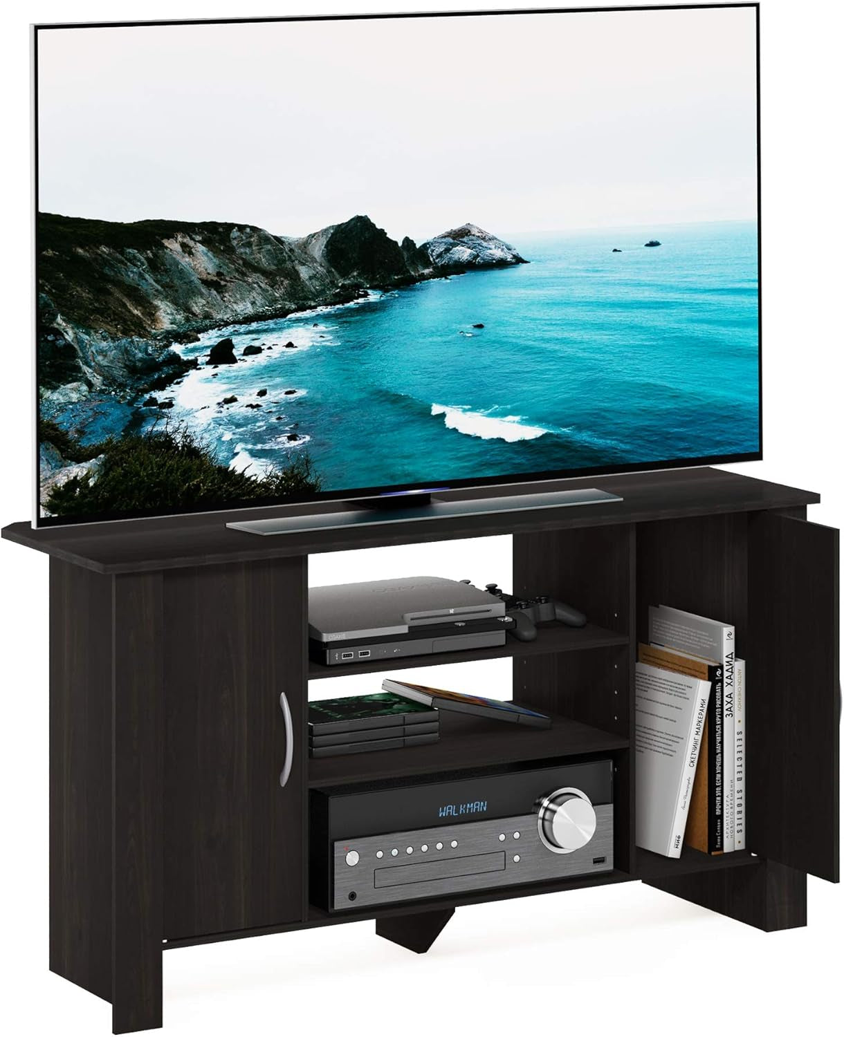 Econ Espresso TV Stand With Concealed Storage And Shelves-4