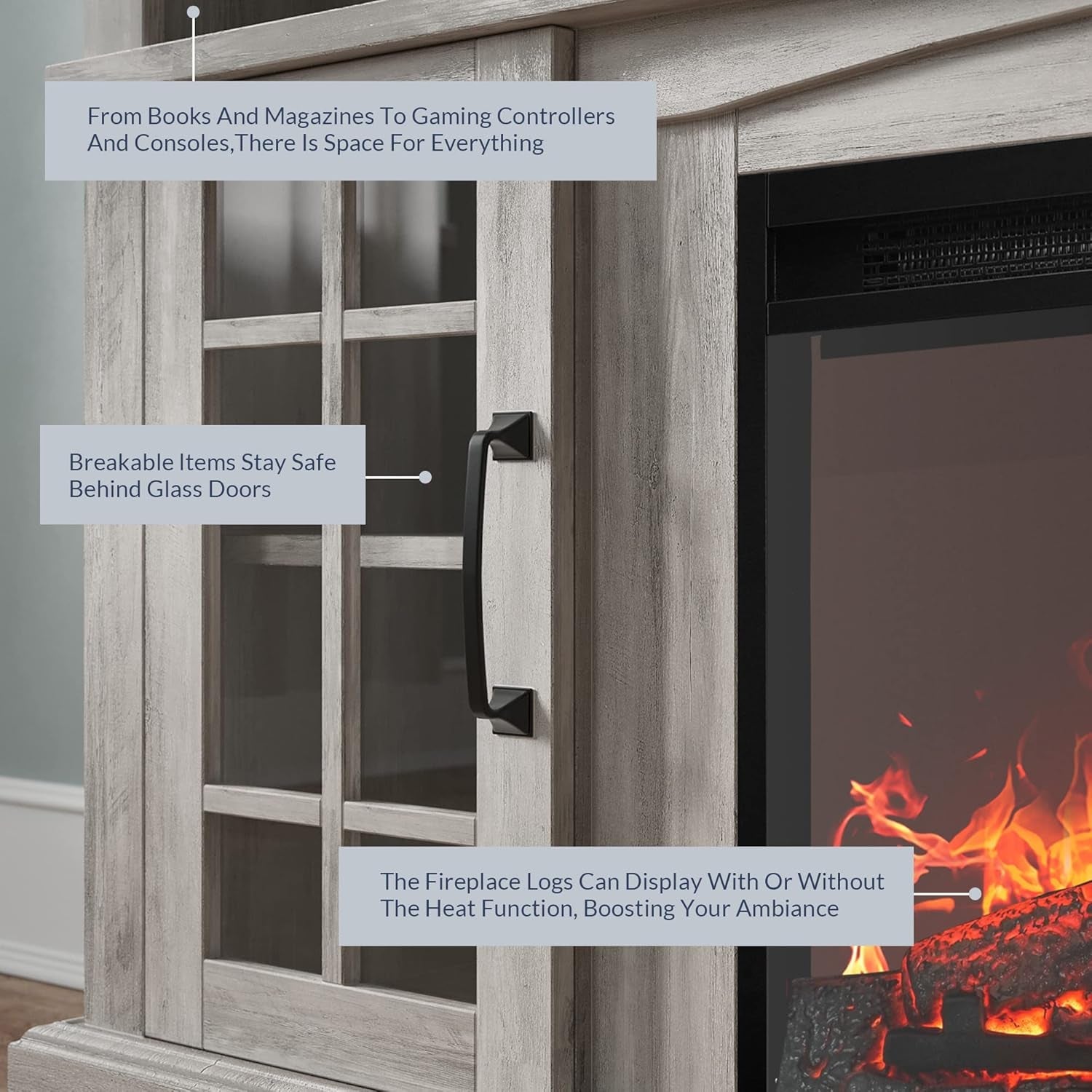 58 Inch Rustic TV Stand With Electric Fireplace And Storage-2