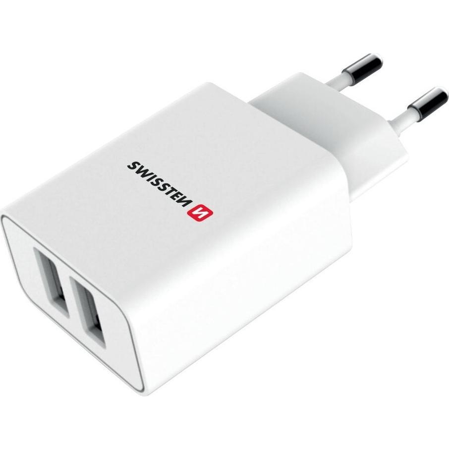 Swissten 22055000 2xUSB-A Hálózati Töltő Adapter + Ligthning Kábel 1.2m 10W - Fehér (22055000)-0