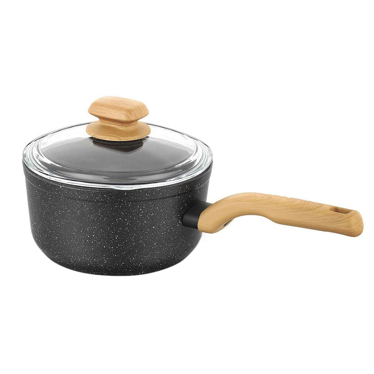 Korkmaz Montana 2 Piece 2 Liter Aluminum Nonstick Saucepan with Lid and Faux Wood Handles-0
