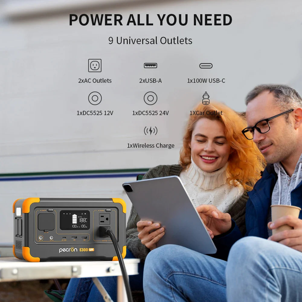 Pecron E300LFP Portable Power Station 600W 288Wh LiFePO4 Battery Solar Generator Power Bank Fast Charging for Home , RV, Camping-2
