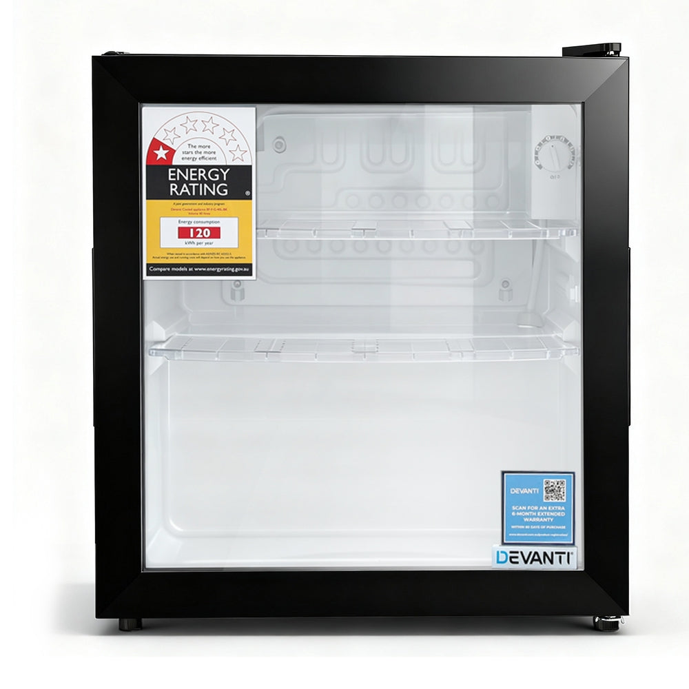 Devanti 40L Bar Fridge Glass Door Mini Fridge Countertop Cooler Black-0
