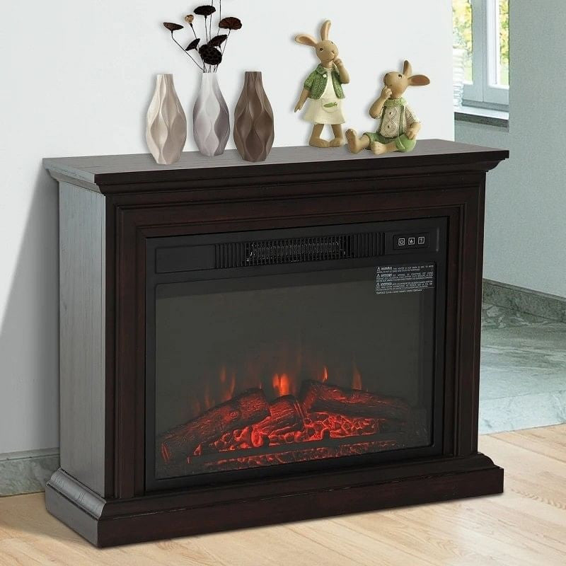 31 inch Dark Brown Electric Fireplace Heater Dimmable Flame Effect and Mantel w/ Remote Control-0