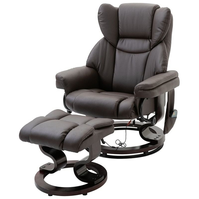 Adjustable Brown Faux Leather Remote Massage Recliner Chair w/ Ottoman-2