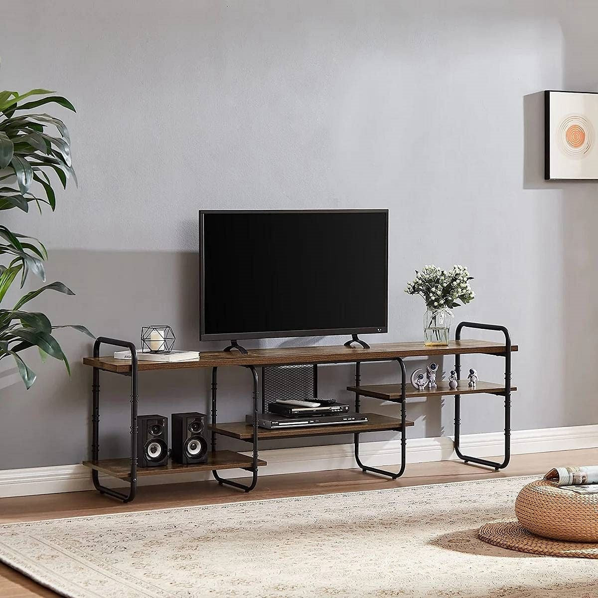 Modern Metal Wood Industrial Entertainment Center TV Stand for TV up to 65-inch-1