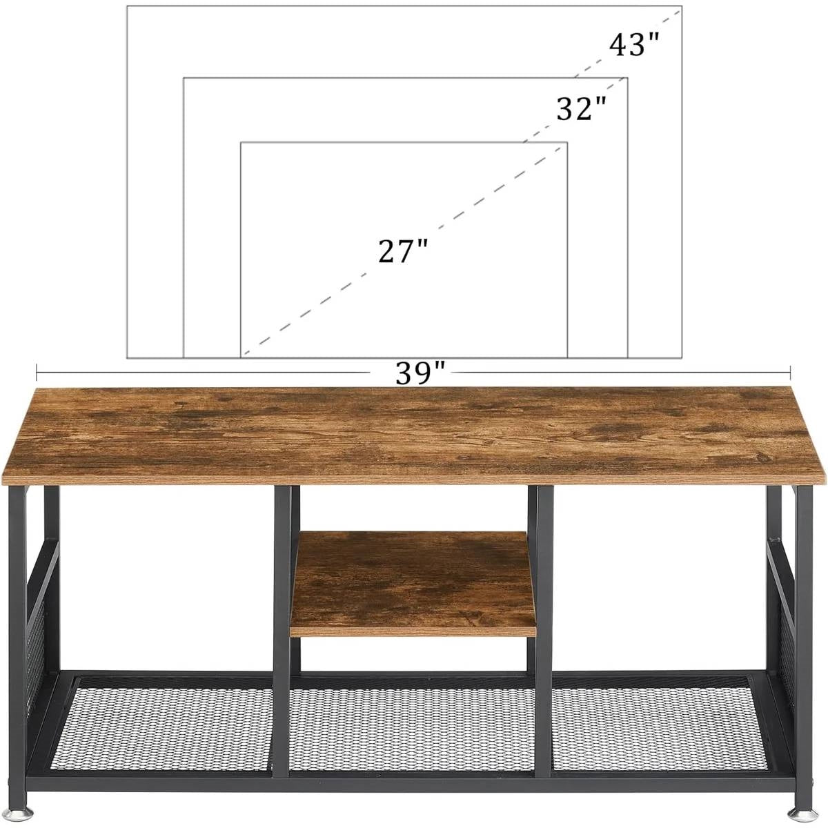 Industrial Modern Metal Wood TV Stand with Media Storage Shelf-3