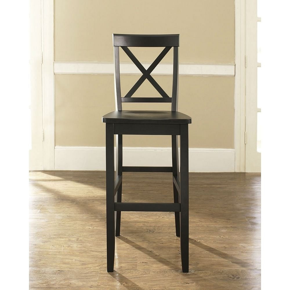 Set of 2 - X-Back Solid Wood 30-inch Barstools in Black Finish-2