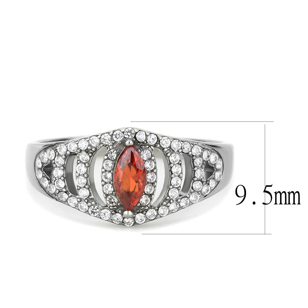 DA123 - High polished (no plating) Stainless Steel Ring with AAA Grade CZ  in Orange-1