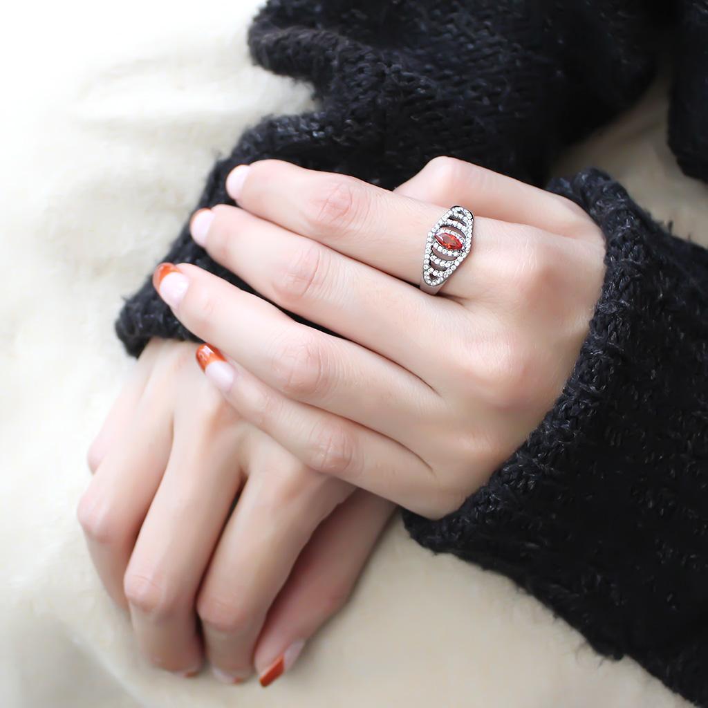 DA123 - High polished (no plating) Stainless Steel Ring with AAA Grade CZ  in Orange-4