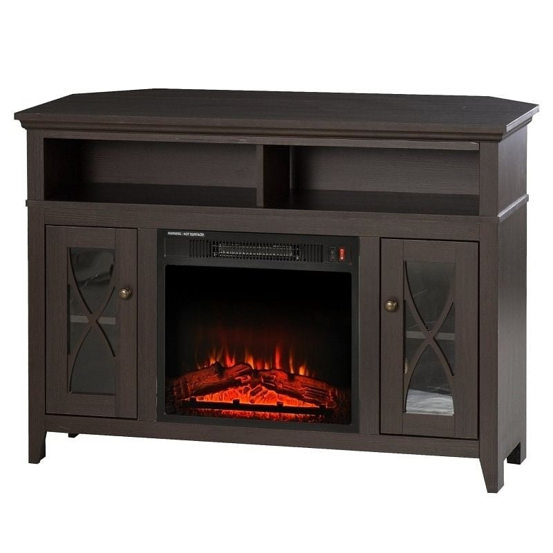 Espresso Electric Fireplace Mantel TV Stand w/ Adjustable Shelves 2 Storage Cabinets-2