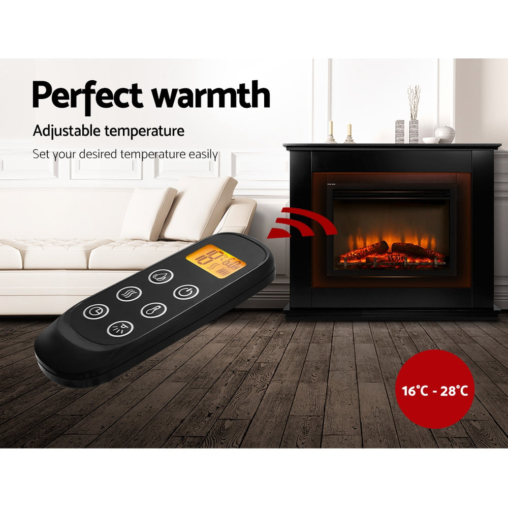 NNEDSZ 2000W Electric Fireplace Mantle Portable Fire Log Wood Heater 3D Flame Effect Black-4