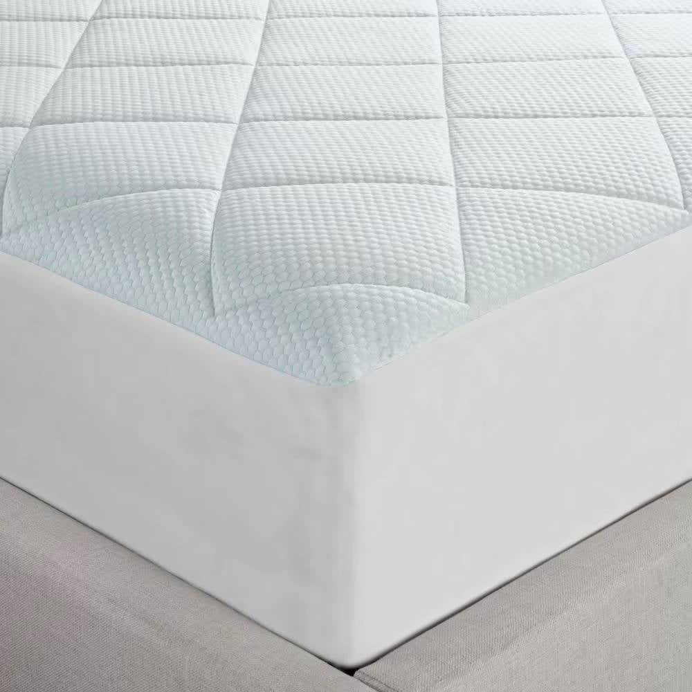 Full size Washable Quilted Mattress Pad with Elastic Fitted Skirt-2