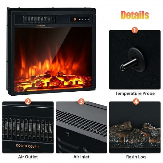 18 Inch 1500W Electric Fireplace Freestanding and Recessed Heater-2