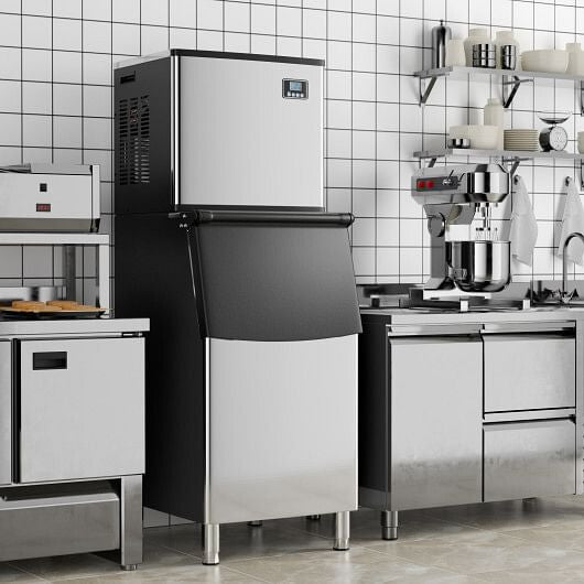 Commercial Ice Maker Machine 418 LBS/24H with 200 LBS Storage Bin-Silver-0