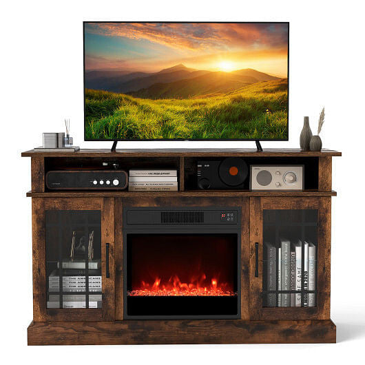 TV Stand with Electric Fireplace LED Lights and Remote Controls for TVs Up to 40 Inch-Black-0