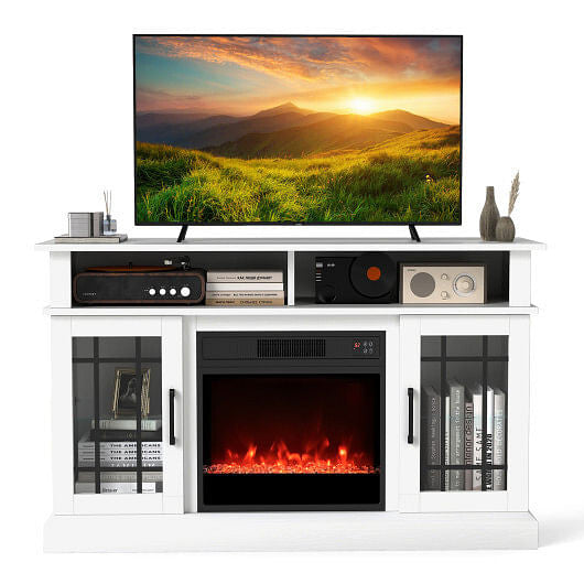 TV Stand with Electric Fireplace LED Lights and Remote Controls for TVs Up to 40 Inch-Black-1