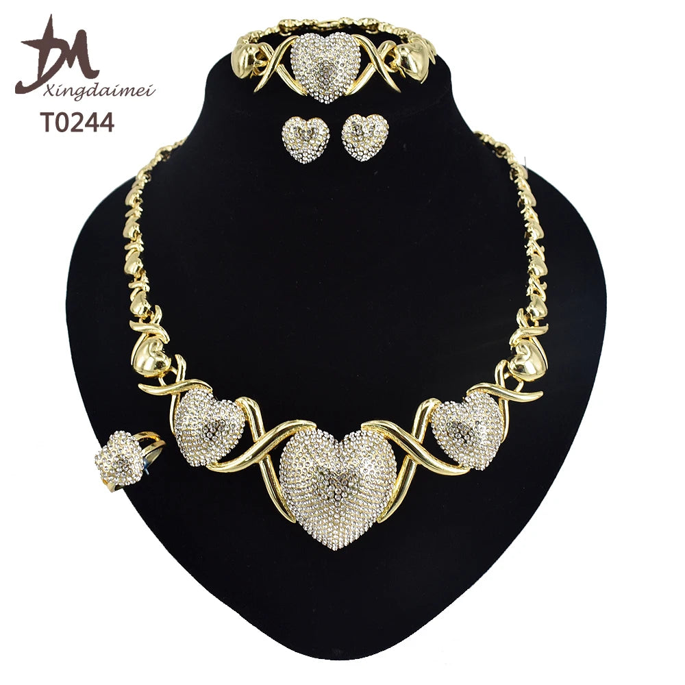 T0244 New Big Heart XO Jewelry Set Hot Sale Wedding High Quality 18K Gold Plated Jewelry Set-4