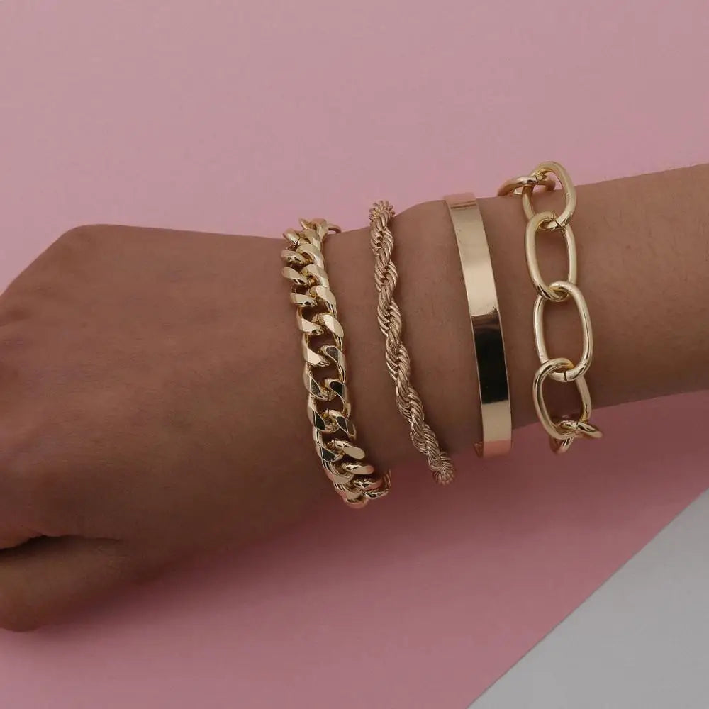HOVANCI Vintage  14K Gold Plated Bracelets Bangles Set Charm Gold Bracelet for Women Jewelry Accessories-1