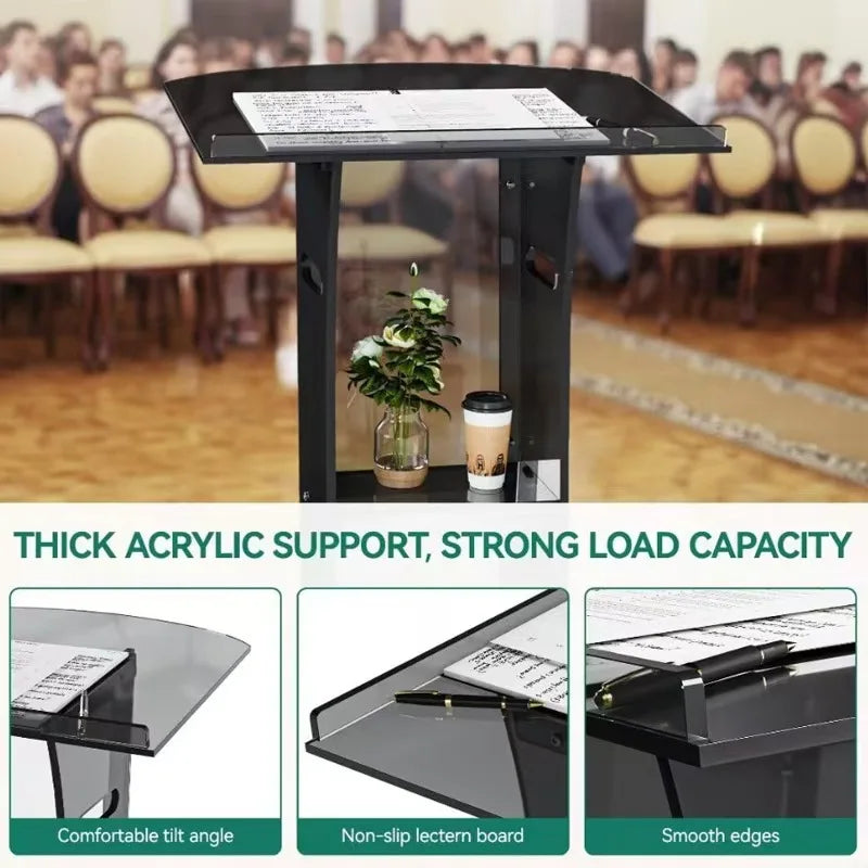 Customizable Black Acrylic Lecture Desk Modern Design for School Wedding Celebrations MC Use for Supermarkets Hotels-3