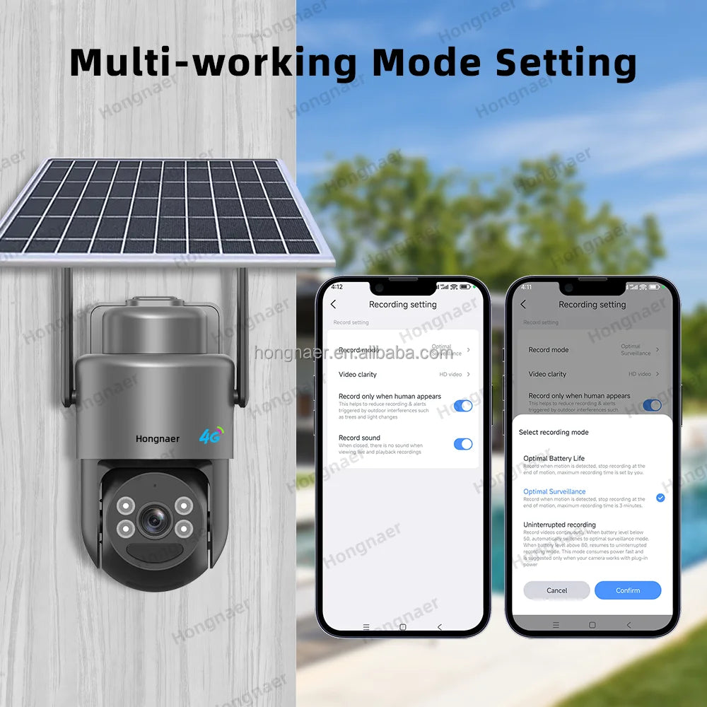 Hongnaer 4MP Solar Panel Powered 4G Wireless Network Surveil PTZ Camera Eseecloud Outdoor 4G Sim Card CCTV Solar Security Camera-3