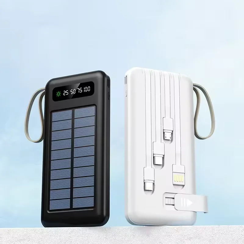 Lanyard Design Comes with Mobile Phone Holder 2USB Output 1 to 4 Output Charging Cable 20000 MAh Solar Power Bank-2