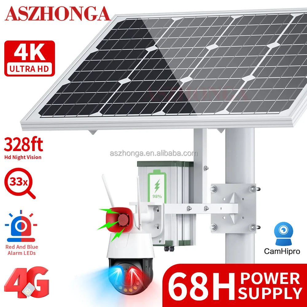 80W 40AH Battery Solar Panel HD 5MP/8MP 33X ZOOM Security IP Camera Wireless 4G SIM Card Outdoor PTZ CCTV Surveillance Cam CamHi-1