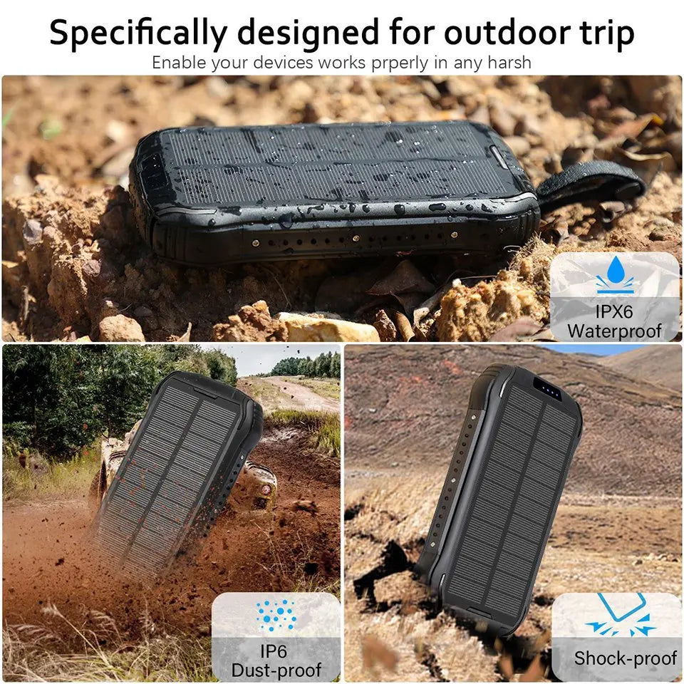 New IP65 Waterproof Power Bank 20000mAh Wireless Dual USB Solar Power Bank-4